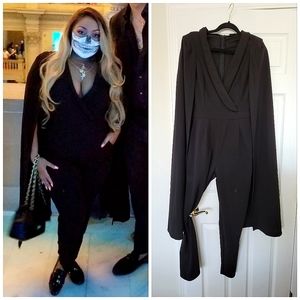 Black Cape Split Sleeve Jumpsuit
